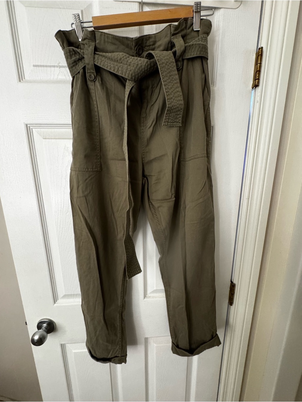 Topshop Olive Cargo Paperbag Waist Pants